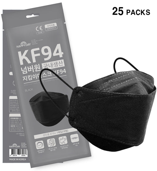 HAPPYDAY KF94 Number One Guard Black Face Mask for Adult (25 Packages)