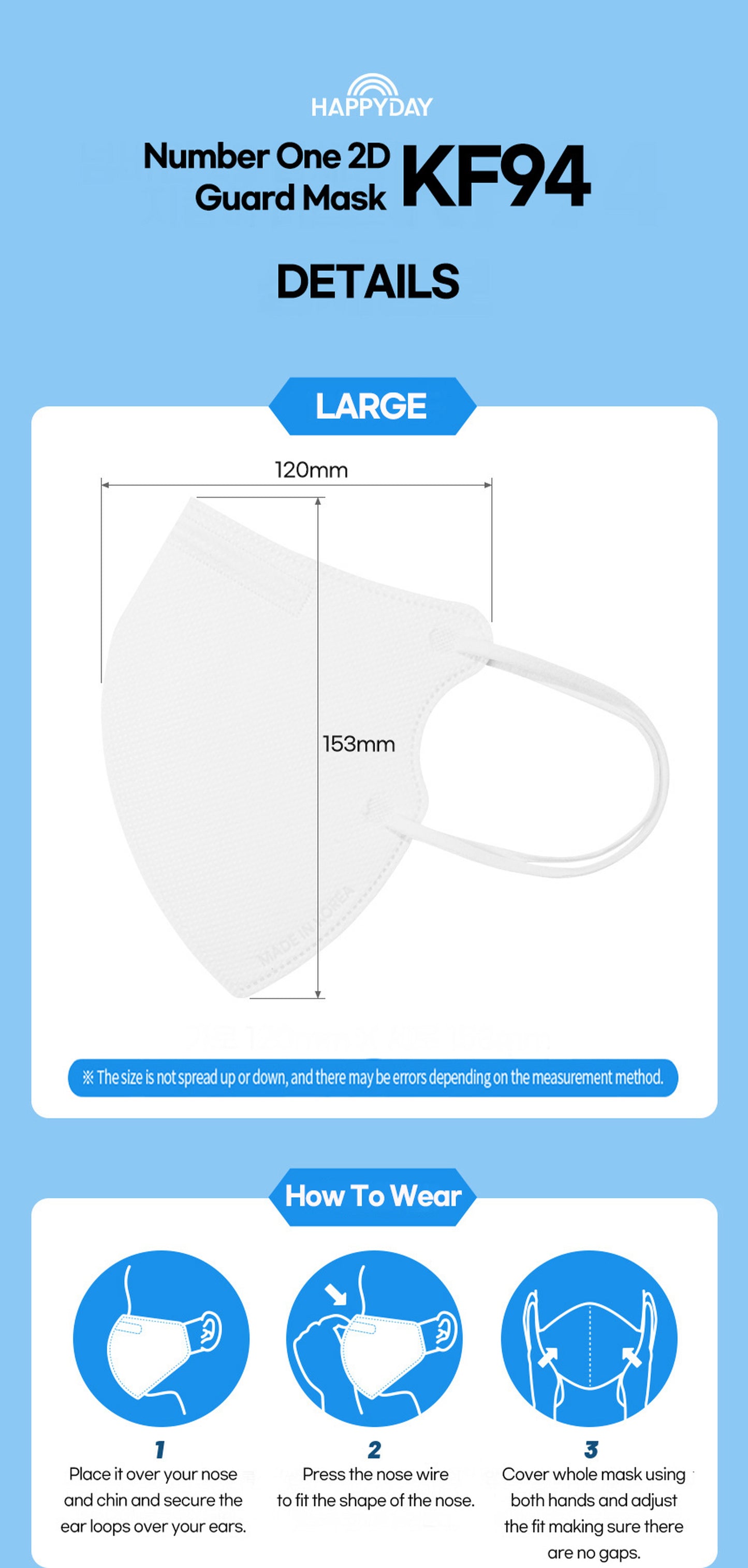 HAPPYDAY 2D KF94 Number One Guard White Face Mask for Adult (25 Packages)